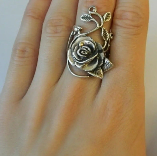 Womens Retro Rose Branch Vine Simple Statement Ring