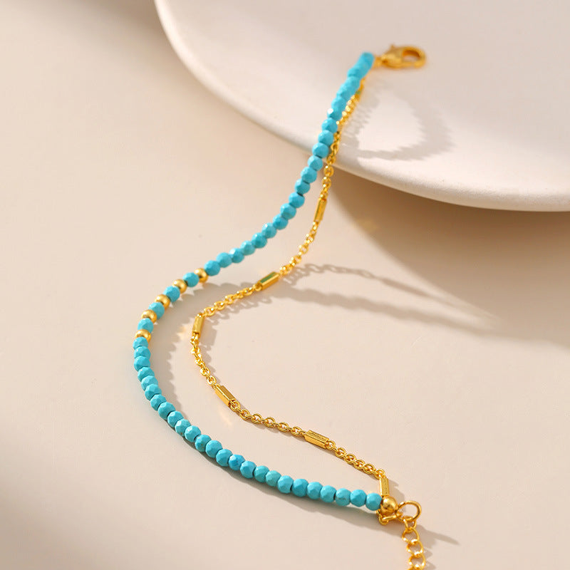 Elegant Turquoise Ethnic-style Bracelet With 18K Gold Plating