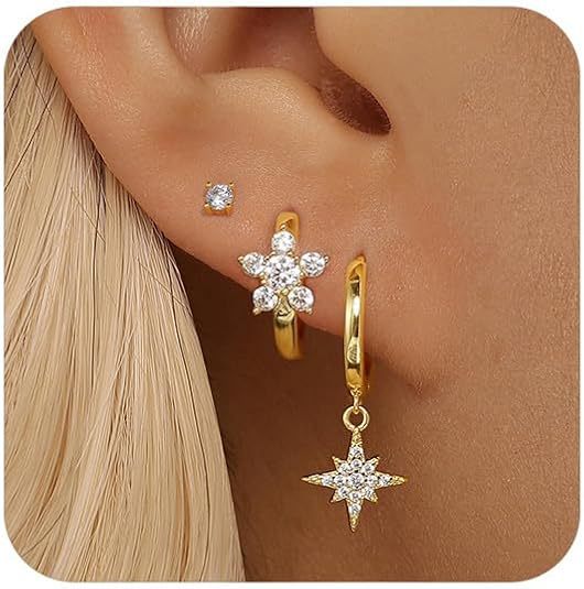 Zircon-Inlaid Earrings Light Luxury Minimalist Octagonal Star Geometric Diamond-Encrusted Drop Earrings