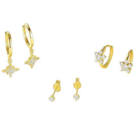 Zircon-Inlaid Earrings Light Luxury Minimalist Octagonal Star Geometric Diamond-Encrusted Drop Earrings