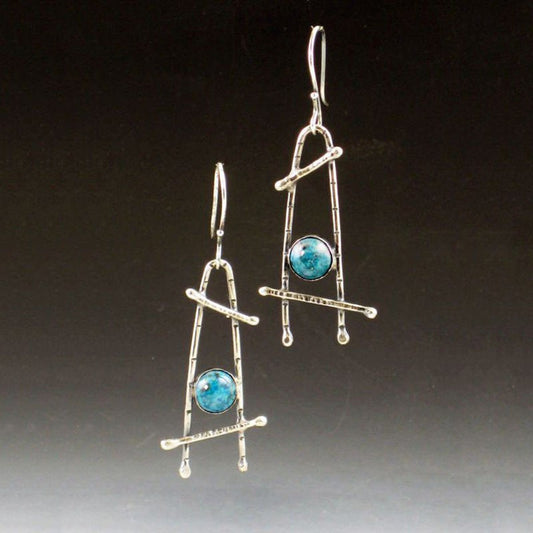 Retro Creative Geometric Line Turquoise-Inlaid Earrings