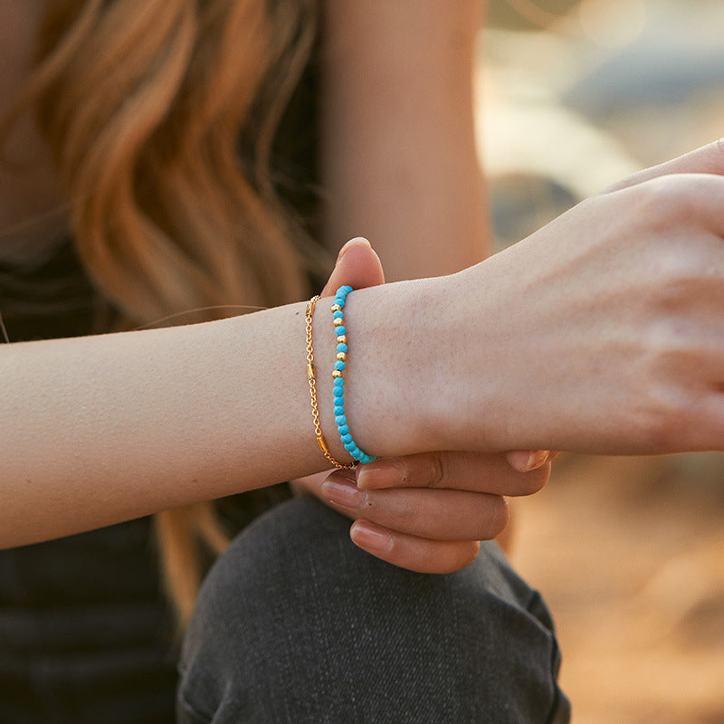 Elegant Turquoise Ethnic-style Bracelet With 18K Gold Plating