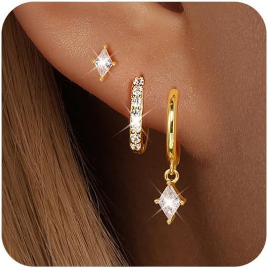 Zircon-Inlaid Earrings Light Luxury Minimalist Octagonal Star Geometric Diamond-Encrusted Drop Earrings