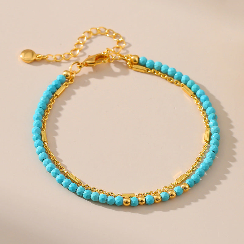 Elegant Turquoise Ethnic-style Bracelet With 18K Gold Plating