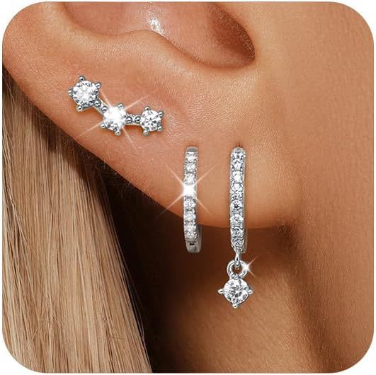 Zircon-Inlaid Earrings Light Luxury Minimalist Octagonal Star Geometric Diamond-Encrusted Drop Earrings