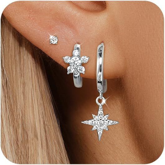 Zircon-Inlaid Earrings Light Luxury Minimalist Octagonal Star Geometric Diamond-Encrusted Drop Earrings