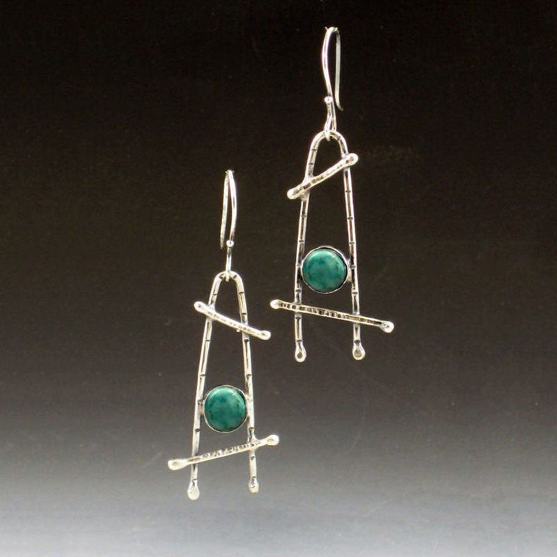 Retro Creative Geometric Line Turquoise-Inlaid Earrings