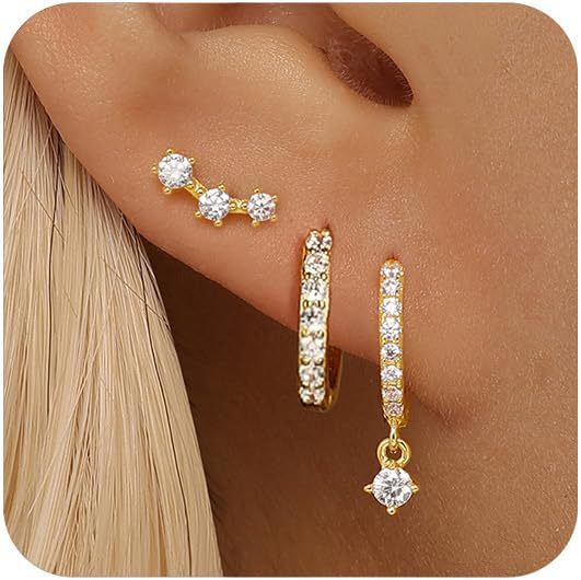 Zircon-Inlaid Earrings Light Luxury Minimalist Octagonal Star Geometric Diamond-Encrusted Drop Earrings