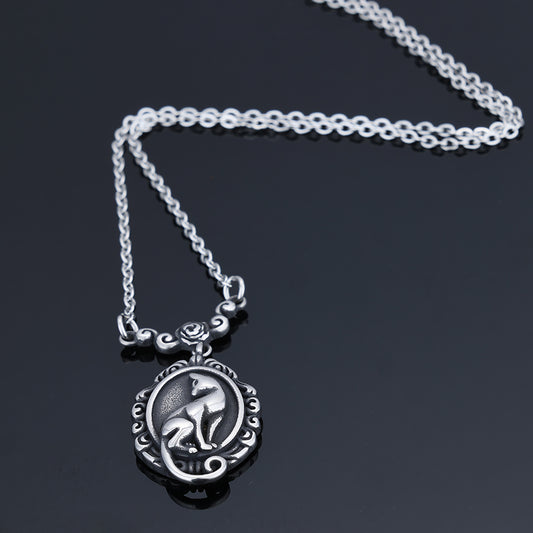 3D Cat Wreath Pendant Necklace In Titanium Steel