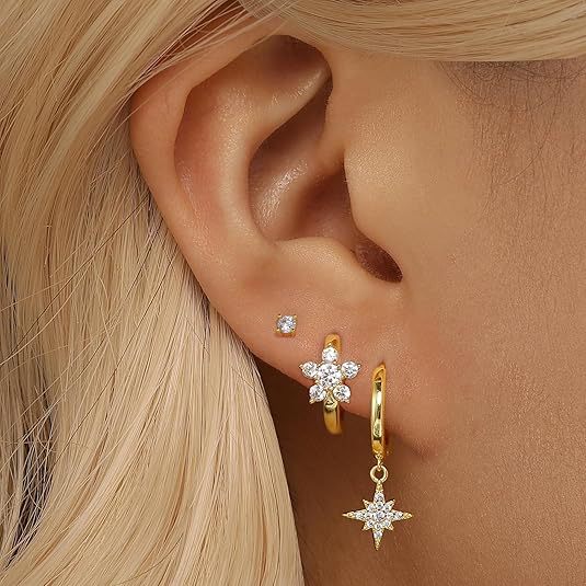 Zircon-Inlaid Earrings Light Luxury Minimalist Octagonal Star Geometric Diamond-Encrusted Drop Earrings